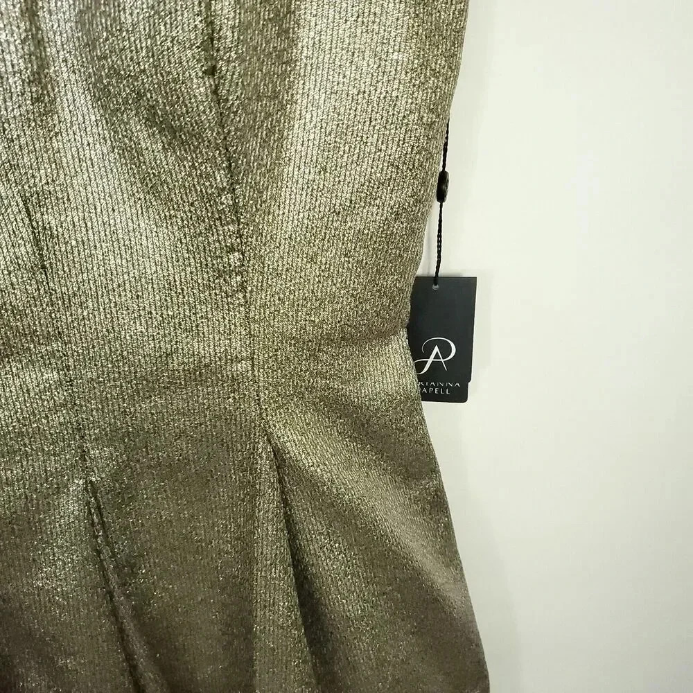 ADRIANNA PAPELL NEW Women's Size 10 Cocktail Dress Metallic Pleated Strapless - Picture 12 of 16